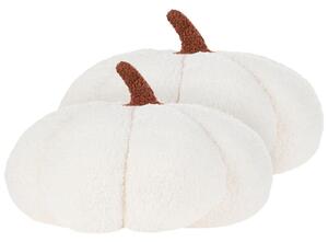 Set 2 cuscini di peluche a forma di zucca in tessuto bouclè marrone ⌀ 35 cm decorazione accessorio di halloween Beliani