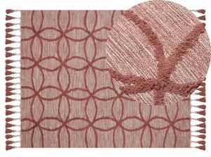 Tappeto in cotone trapunto a mano con motivo geometrico rosso 140 x 200 cm camera da letto soggiorno Beliani