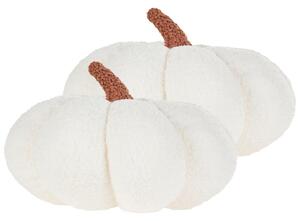Set 2 cuscini di peluche a forma di zucca in tessuto bouclè bianco ⌀ 28 cm decorazione accessorio di halloween Beliani