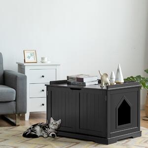 Costway Casetta privata per gatti con struttura in legno resistente, Casa multifunzionale con foro per gatti Nero