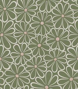 Carta da parati Grandi fiori contornati su sfondo verde, Parati fiori e piante classici, a01234 : Uwalls.it