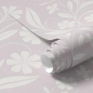 Carta da parati Fiori bianchi e rampicanti su uno sfondo rosa tenue, Parati fiori e piante classici, a01242v1 : Uwalls.it