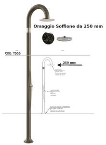 Doccia da Giardino Piscina in Resina FUNNY YIN RUBY Dimensioni 232x30x17 cm - peso 9,5 kg con Soffione 250 mm e Miscelatore Caldo-Freddo