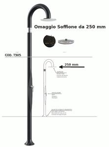 Doccia da Giardino Piscina in Resina FUNNY YIN RUBY Dimensioni 232x30x17 cm - peso 9,5 kg con Soffione 250 mm e Miscelatore Caldo-Freddo