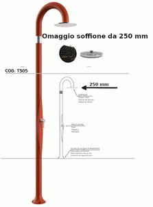 Doccia da Giardino Piscina in Resina FUNNY YIN RUBY Dimensioni 232x30x17 cm - peso 9,5 kg con Soffione 250 mm e Miscelatore Caldo-Freddo