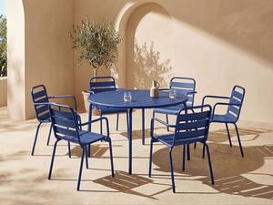 Sala da pranzo da giardino un tavolo rotondo D.130cm e 6 poltrone impilabili in Metallo Blu notte - MIRMANDE di MYLIA