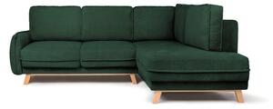 Divano angolare verde scuro allungabile/con contenitore (con penisola a destra/a L) con rivestimento in velluto a coste Tori – Bonami Selection