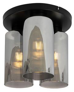 Plafoniera Art Déco nera con vetro fumé 3 luci - Laura