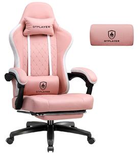 Sedia da gaming GTPLAYER, rivestita in tessuto, con imbottitura a molle indipendenti, sedia girevole ergonomica, sedia da gaming con poggiapiedi, capacità di carico fino a 150 kg, colore rosa