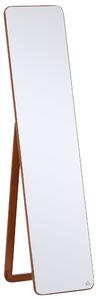 HOMCOM Specchio da Terra e da Parete con Struttura in Legno, Supporto Pieghevole con Cerniera, 37x43x156cm, Noce Chiaro|Aosom
