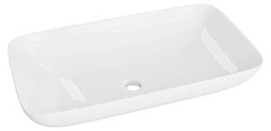 LAVITA Lavabo da appoggio Toro | Lavabo da appoggio rettangolare | Lavabo senza troppopieno e foro per rubinetto | In porcellana di alta qualità | Lavabo | 70,5 x 39 x 13,5 cm | Bianco lucido