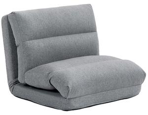 HOMCOM Poltrona da Terra Pieghevole 3 in 1 Trasformabile in Chaise Longue e Letto, in Tessuto Effetto Lino, Grigio | Aosom Italy