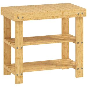 HOMCOM Panca portascarpe per scarpe con 2 ripiani e seduta, Scarpiera in bambù per ingresso, 50x28x45cm, naturale | Aosom Italy