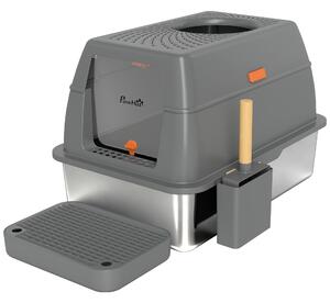 PawHut Lettiera chiusa per gatto con coperchio inossidabile e pedana anti-dispersione, 60x40x38cm, Grigio scuro | Aosom Italy