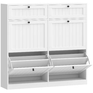 HOMCOM Armadio stretto per scarpe con 4 cassetti ribaltabili e 2 scomparti, Scarpiera 20 paia, 105x23,7x100 cm, Bianco | Aosom Italy
