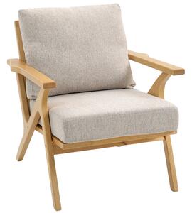HOMCOM Poltrona da salotto con cuscini imbottiti e gambe in legno di hevea, Sedia scandinava in tessuto effetto lino, 76x87x88 cm, beige | Aosom Italy