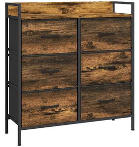 HOMCOM Cassettiera con 6 Cassetti Pieghevoli in Tessuto, Struttura in Acciaio e Stile Industriale 79x29x85 cm, Marrone Rustico | Aosom Italy