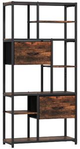 HOMCOM Libreria con 2 cassetti in tessuto e 9 scomparti aperti, Scaffale contenitore con telaio in acciaio, 72,5x30x150 cm, Marrone | Aosom Italy