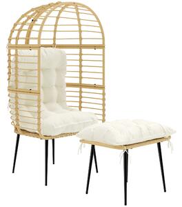 Outsunny Poltrona da Giardino con Poggiapiedi, Forma a Uovo, Poltrona a Cesta con Cuscini Lunghi e Spessi, Telaio Metallico, Beige | Aosom Italy