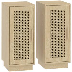 HOMCOM Set da 2 Comodini con Ripiano Regolabile e Anta in Resina Intrecciata, Stile Boho, 25x30x60 cm, Legno Naturale | Aosom Italy
