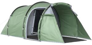 Outsunny Tenda da Campeggio 3 Posti con Ampio Vestibolo, Telo Impermeabile Porte con Cerniera, 426x206x154cm Verde Scuro|Aosom