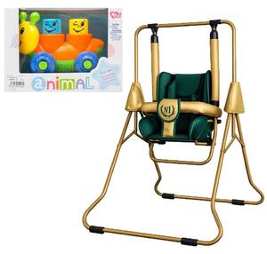 Altalena per bambini freestanding 3 in 1 ADBOR N1 Gold – adatta sia per l'esterno che per l'interno, con funzione di sdraio, colore verde e oro