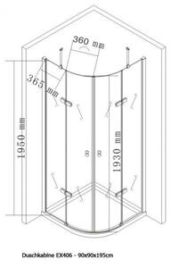 Cabina doccia EX406 con porta scorrevole - 8 mm - Vetro temperato "Nano" - Profilo cromato - 90 x 90 x 195 cm