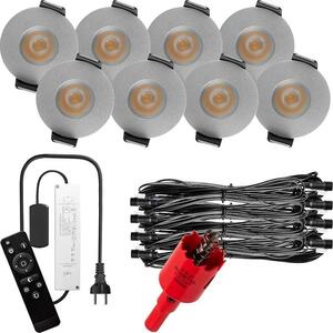 S-Polylight PREMIUM Mini faretti da incasso a LED bianco freddo 6.000K, DIMMABILE, IP65, FUNK 3W Faretti da incasso a LED per coperture di patio, illuminazione di patio, bagno, sauna, faretti a LED con telecomando (SILVER, 8x LED-SET)
