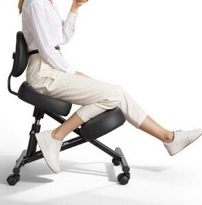 Sedia ergonomica con poggiagambe - Sgabello con poggiagambe e schienale - Regolabile in altezza - A forma di X - Con rotelle - Imbottitura in schiuma spessa - Allevia la tensione su collo e schiena