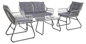 SVITA CAPRI set di mobili da balcone gruppo di sedute in polyrattan per esterni 4 pezzi salotto da giardino grigio chiaro