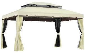 Gazebo da Giardino 4x3 m con Zanzariera e Tende Tetto Doppio e Rivestimento Anti-UV Crema