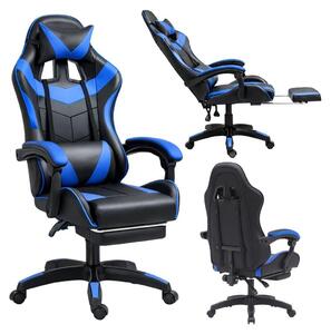 Sedia da gioco da ufficio girevole Lean con poggiapiedi e cuscino nero e blu