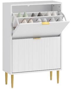 HOMCOM Scarpiera Slim per 12 Paia di Scarpe con 2 Cassetti a Ribalta e Ripiani Regolabili, 60x24x91.5 cm, Bianco | Aosom Italy