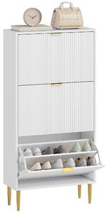 HOMCOM Scarpiera Slim per 18 Paia di Scarpe con 3 Cassetti a Ribalta e Ripiani Regolabili, 60x24x128 cm, Bianco | Aosom Italy