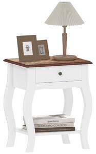 Comodino in Stile Francese con Cassetto 45x35x55 cm in MDF Bianco e Rovere
