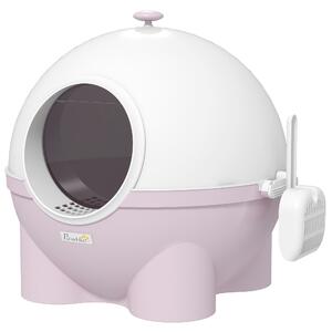 PawHut Lettiera per Gatti 4kg Max con Coperchio e Paletta Inclusa, 53x51x48 cm, Bianca e Rosa | Aosom Italy