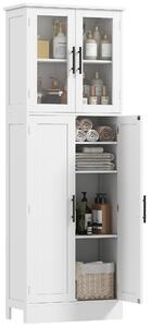 HOMCOM Mobile Bagno Alto con Ripiani Regolabili, Ante in Vetro e Legno, 60x30x170 cm, Bianco | Aosom Italy