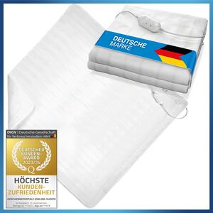 Coperta elettrica XXL 160 x 140 cm – Coperta elettrica bianca, morbida e avvolgente per letto e divano, lavabile e con protezione contro il surriscaldamento