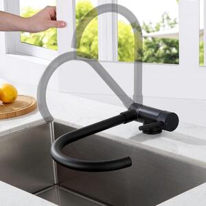 Rubinetto da cucina nero, a forma di "U", con rotazione a 360 gradi, miscelatore monocomando in acciaio inossidabile