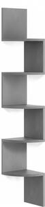 Scaffale angolare Relaxdays, A x L x P: 125 x 20 x 20 cm, 5 ripiani, MDF, design a zig-zag, scaffale angolare da parete, libreria sospesa, grigio