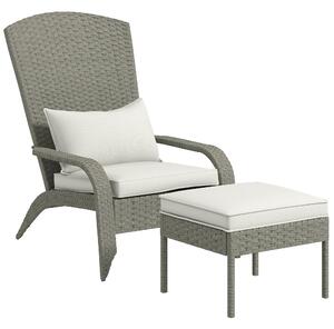 Outsunny Sedia da Giardino con Poggiapiedi e Cuscini Imbottiti, in Rattan e Acciaio, 64x82x89 cm, Grigio e Crema|Aosom