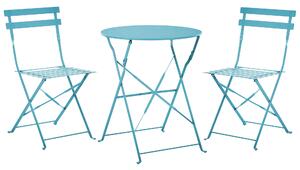 Set da pranzo BALIANI, acciaio turchese, 3 pezzi: tavolo rotondo con 2 sedie, pieghevole, design moderno in stile francese, ideale per terrazza, giardino e uso esterno