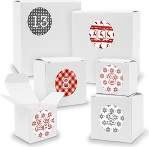 Calendario dell'Avvento da riempire: 24 cubi rettangolari assortiti BIANCHI + adesivi (V01 Z07)
