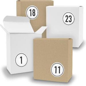 Calendario dell'Avvento da riempire, 24 cubetti assortiti BIANCO MARRONE + adesivi V09 Z09