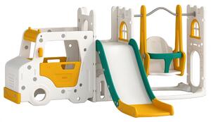 AIYAPLAY 7 in 1 Set Scivolo Bambini con Altalena, Tema Auto, Scaletta, Tunnel, Contenitore e Gradini Antiscivolo, Bianco | Aosom Italy