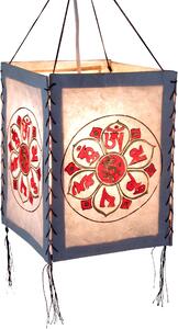 Paralume sospeso in carta Lokta, lampada da soffitto in carta fatta a mano - Simbolo di fortuna Bianco/rosso, bianco crema, carta Lokta, 28*18*18 cm, paralumi asiatici in carta e tessuto
