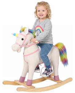 AIYAPLAY Cavallo a dondolo unicorno con suoni e base in legno, da 1 a 3 anni, crema | Aosom Italy