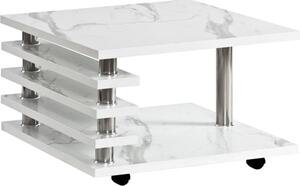 Tavolino HOOZ con rotelle 65x65 cm - Effetto marmo bianco