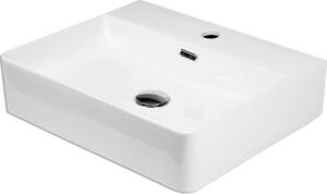 Lavabo in Vetroceramica da incasso a parete, rettangolare, 500 x 420 x 130 mm, bianco, set completo