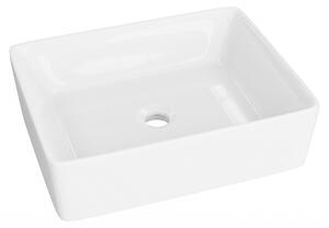 LAVITA Lavabo da appoggio Alegranza | Lavabo da appoggio rettangolare | Lavabo senza troppopieno e foro rubinetteria | In porcellana di alta qualità | Lavabo | 49x38x13,5 cm | Bianco lucido